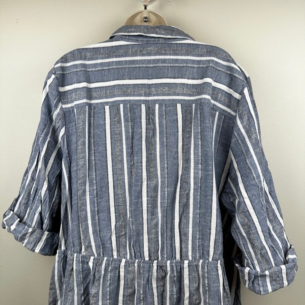 Mlle Gabrielle Shirt Dress Elastic Drawstring Waist Cotton Metallic Blue 3X - Picture 5 of 10